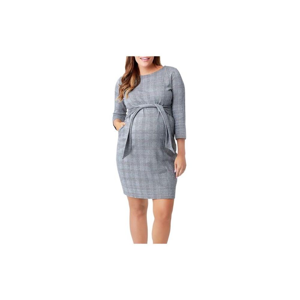 NOM Womens Gray Houndstooth Long Sleeve Above The Knee Sheath Dress Size: S